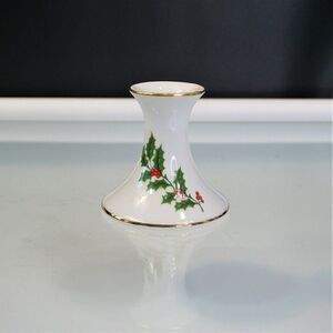 Christmas Holly Berry Candle Holder Gold Trim Vintage MCM Japan